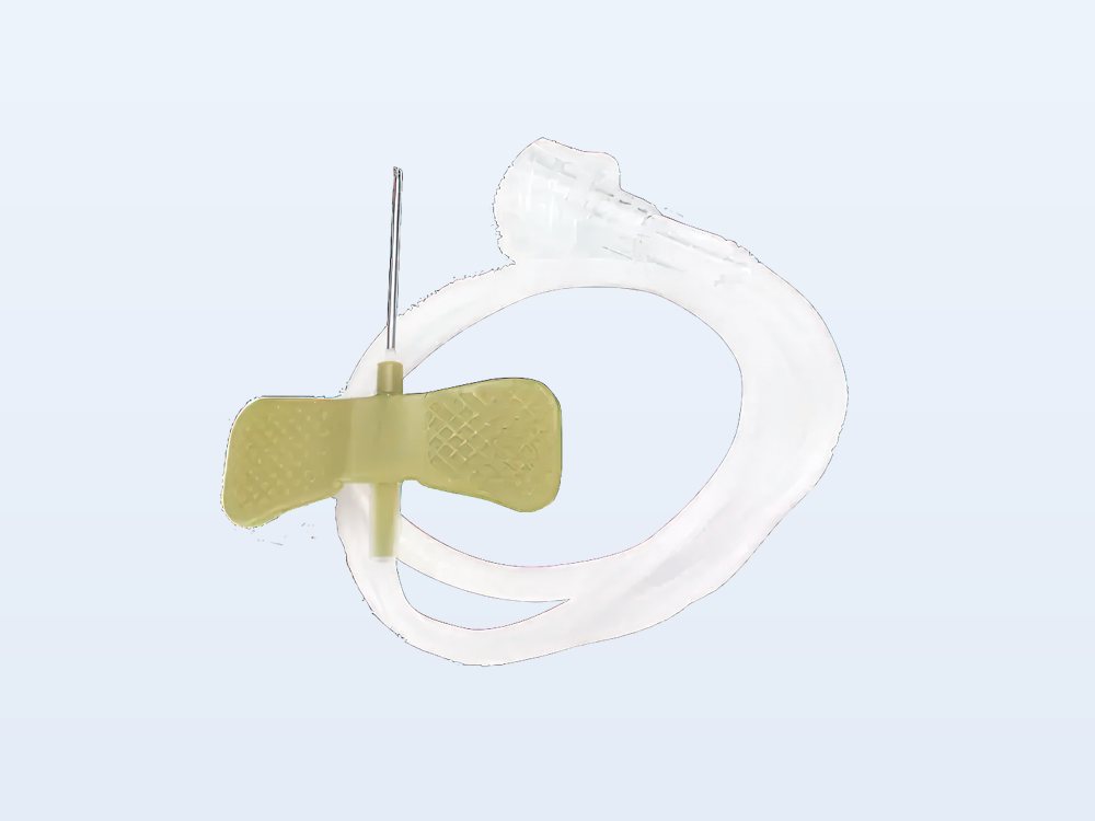 Winged blood collection set with flexible tubing and Luer adapter
