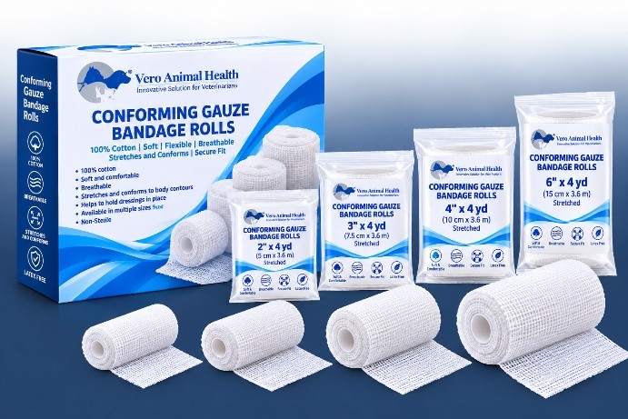 Vero Animal Health conforming gauze bandage rolls in 2, 3, 4 and 6 inch widths