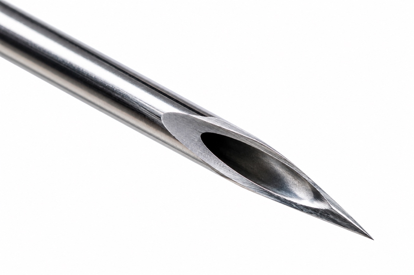 Close-up of the ultra-sharp triple-bevel point of a Vero Animal Health hypodermic needle