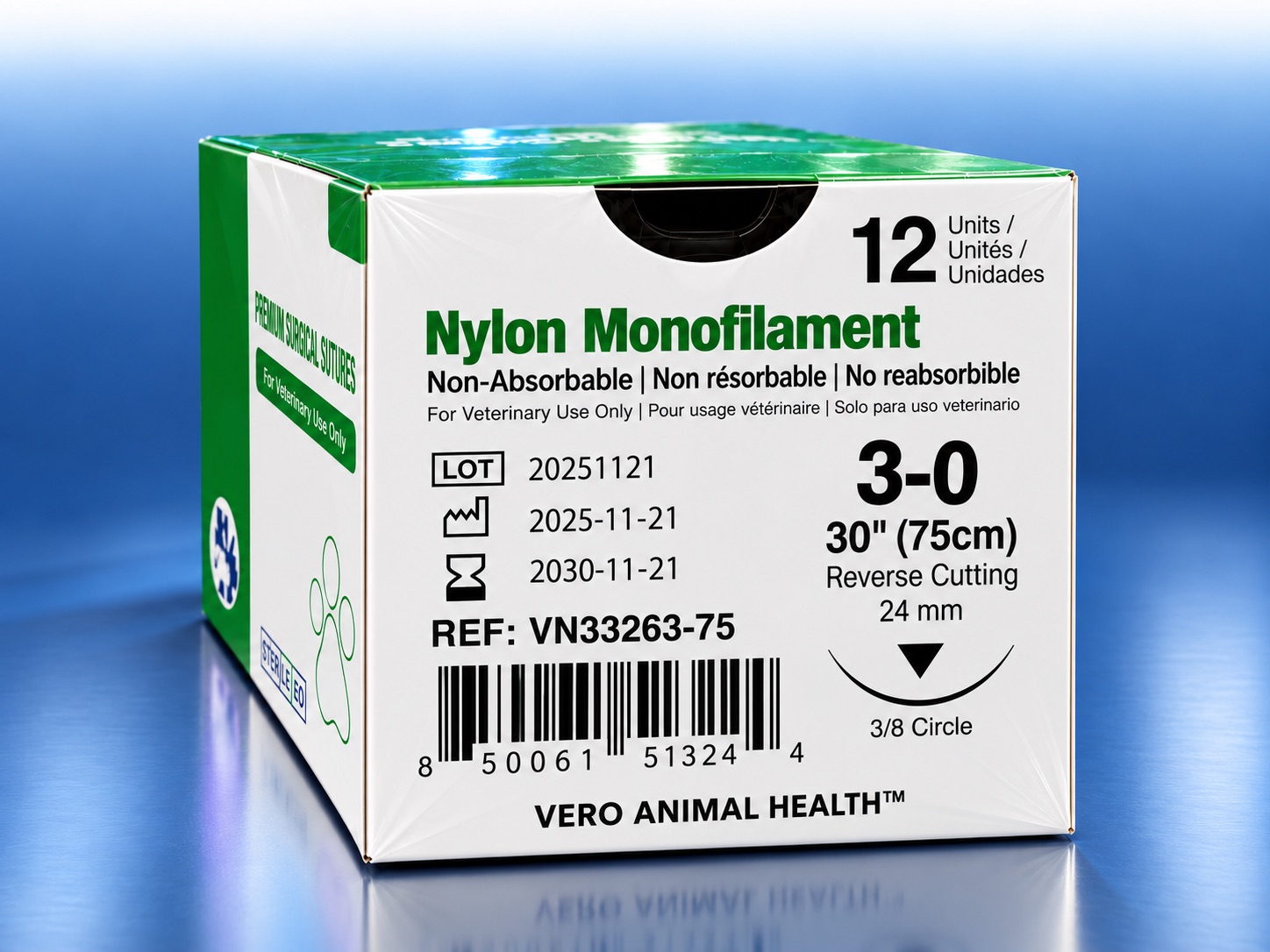 Nylon 3-0, 30" (75 cm) suture box, REF VN33263-75