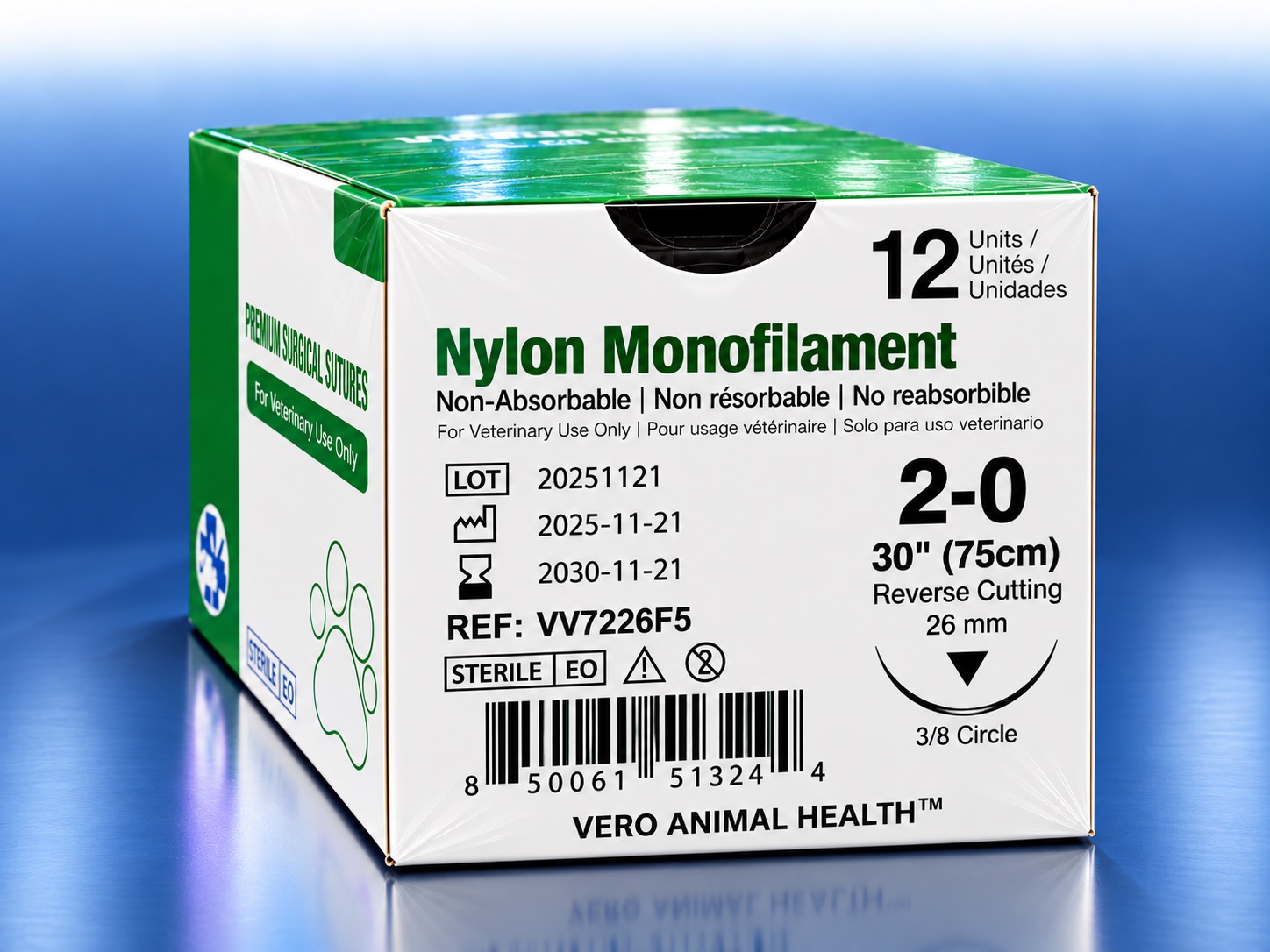 Nylon 2-0, 30" (75 cm) suture box, REF VV7226F5
