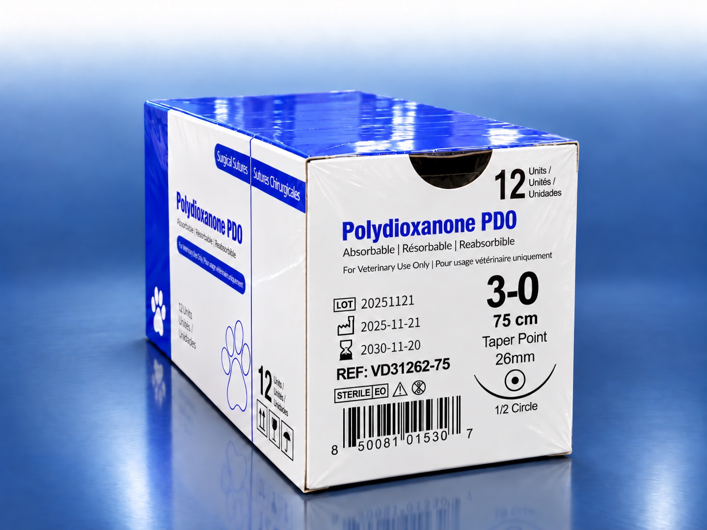 Polydioxanone 3-0, 30" (75 cm) suture box, REF VD31262-75