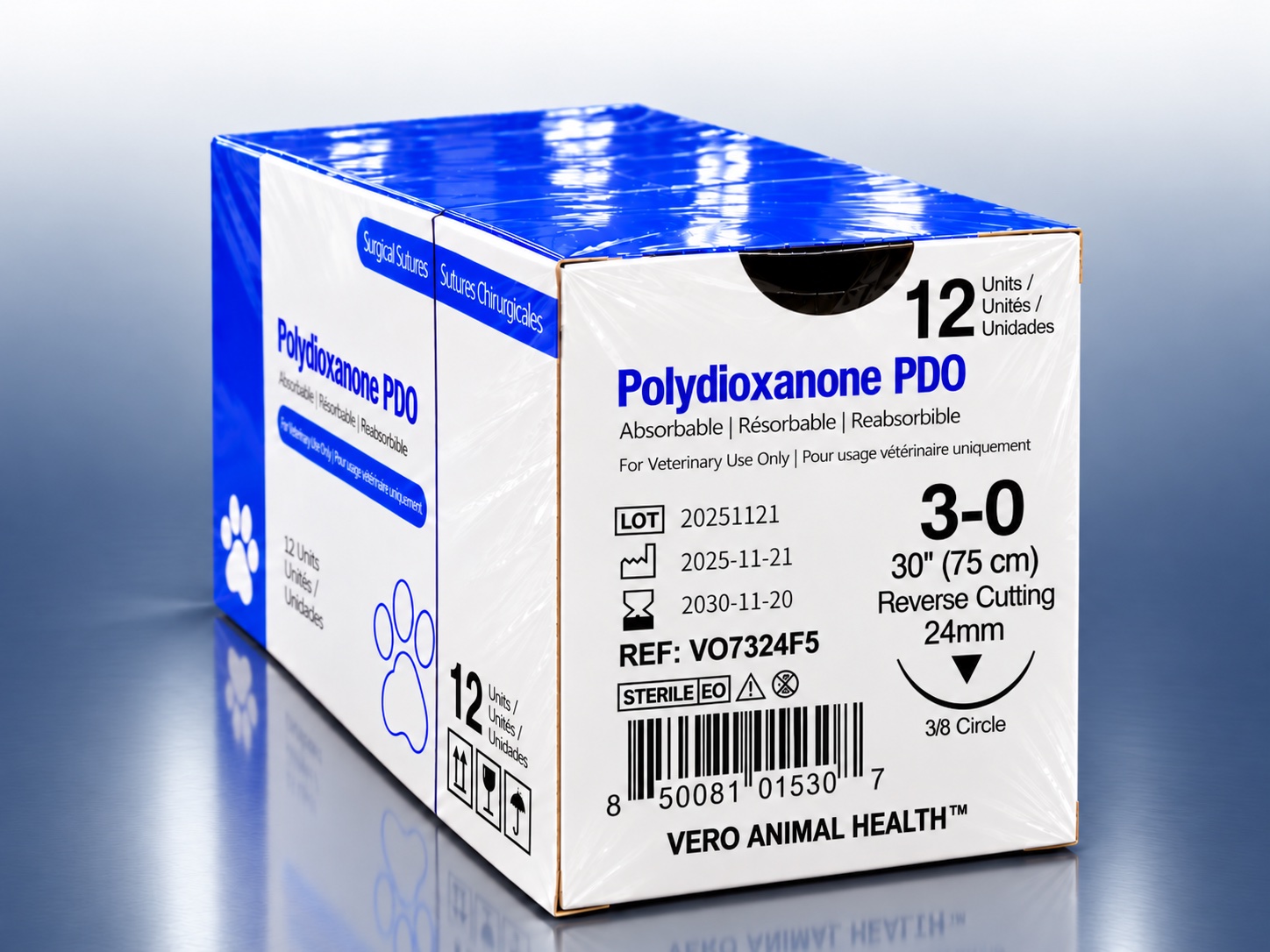 Polydioxanone 3-0 suture box, REF VO7324F5, Vero Animal Health