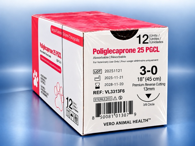 Poliglecaprone 25 3-0 suture box, REF VL3313F6, Vero Animal Health