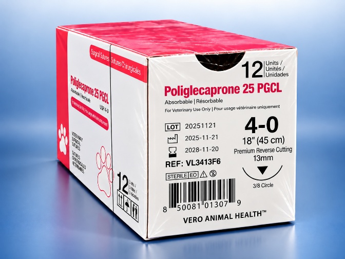 Poliglecaprone 25 4-0 suture box, REF VL3413F6, Vero Animal Health
