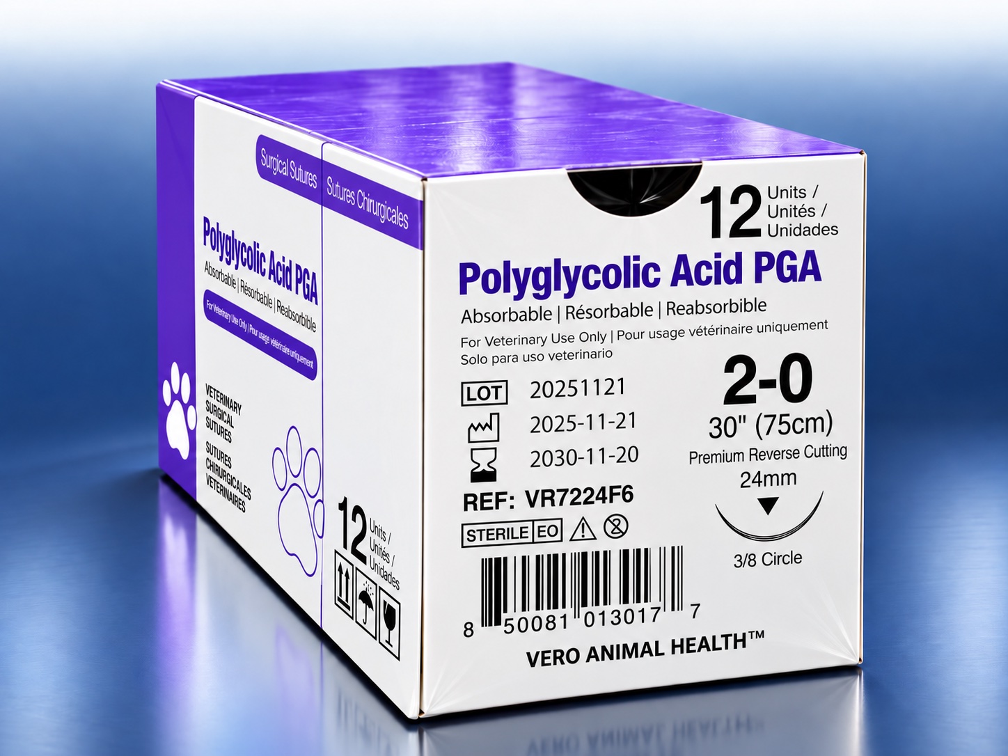 Polyglactin 910 2-0 suture box, REF VR7224F6, Vero Animal Health