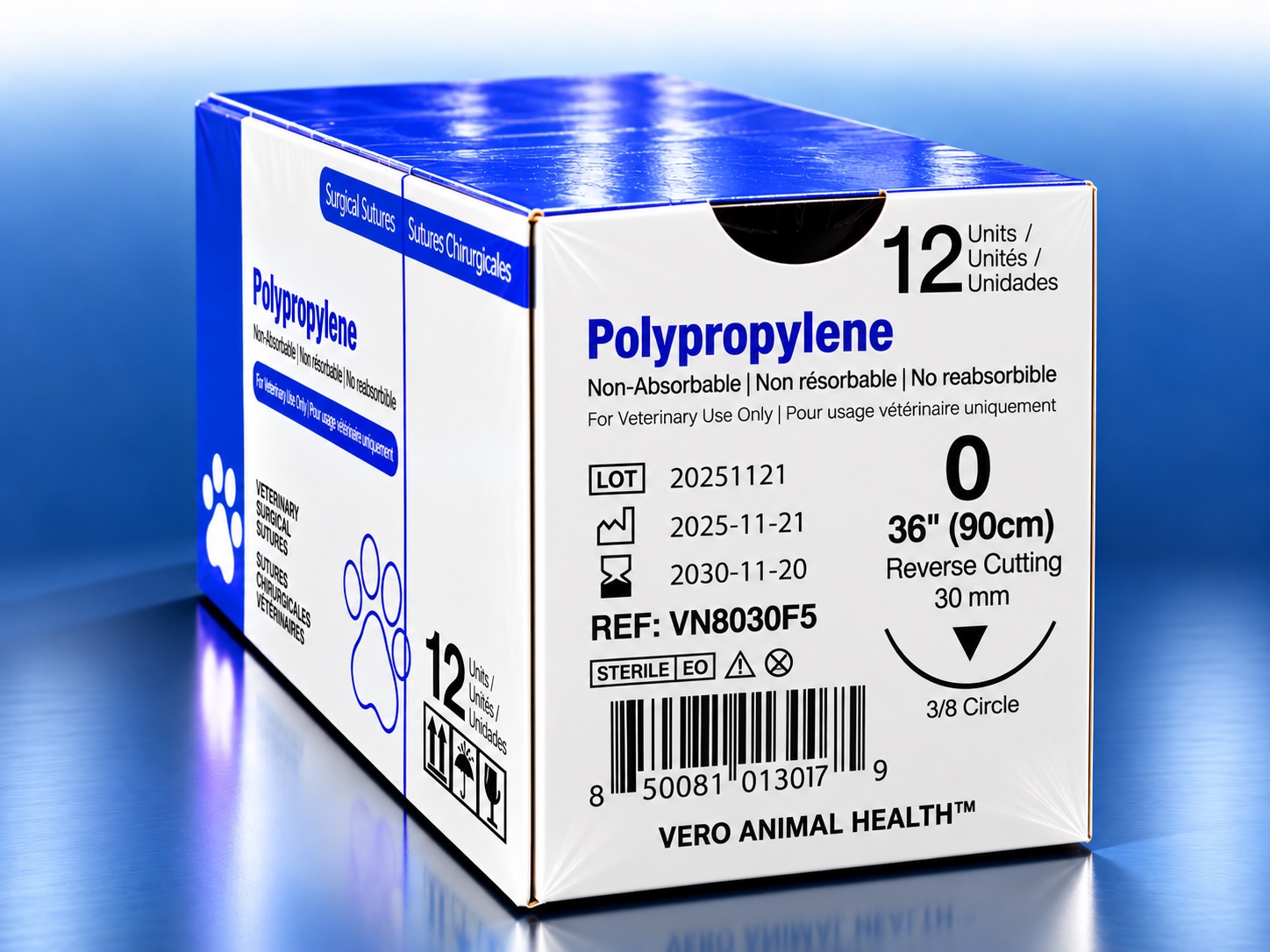 Polypropylene 0 suture box, REF VN8030F5, Vero Animal Health