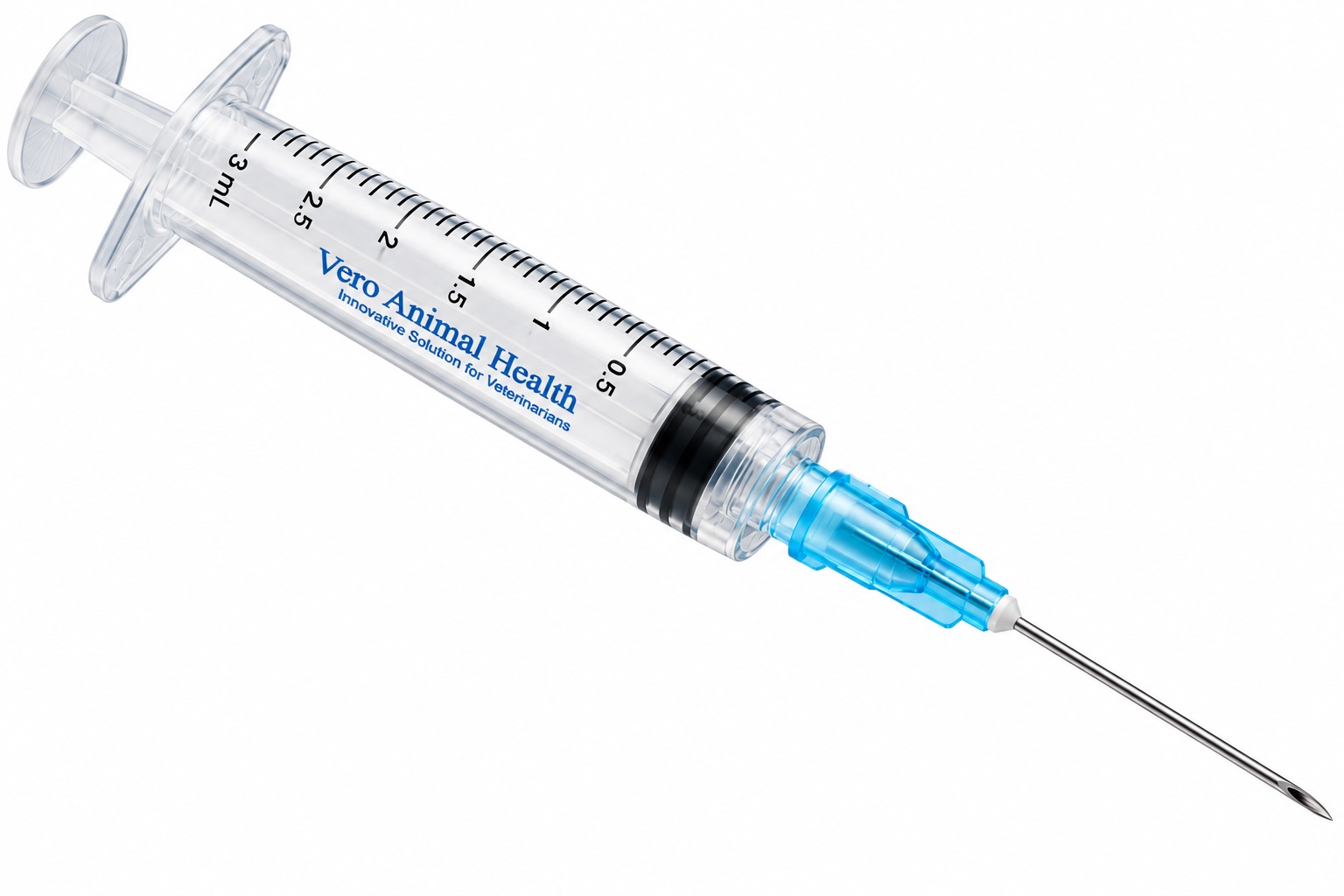 Vero Animal Health 3 mL Luer lock syringe with a colour-coded needle attached